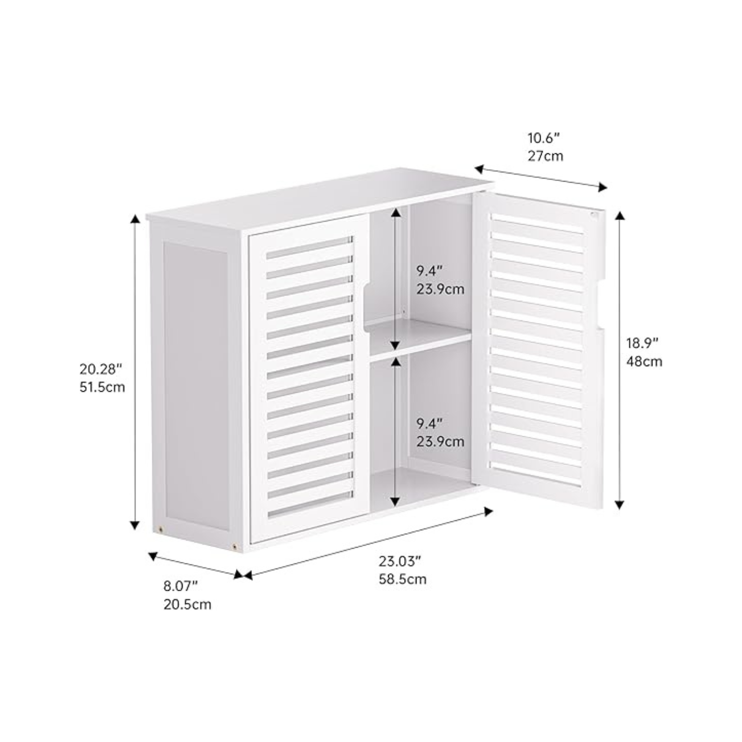 White Wall Mounted Bathroom Storage Cabinet with Dual Sliding Doors