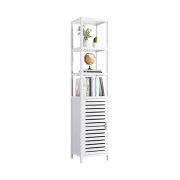 White Tall Slim Storage Cabinet with Shelves & Shutter Door