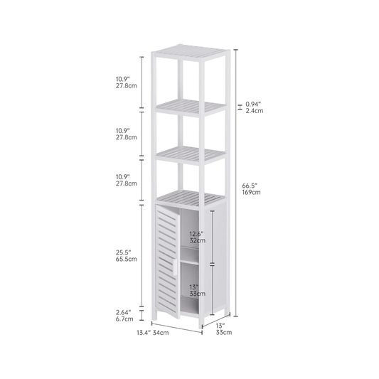 White Tall Slim Storage Cabinet with Shelves & Shutter Door