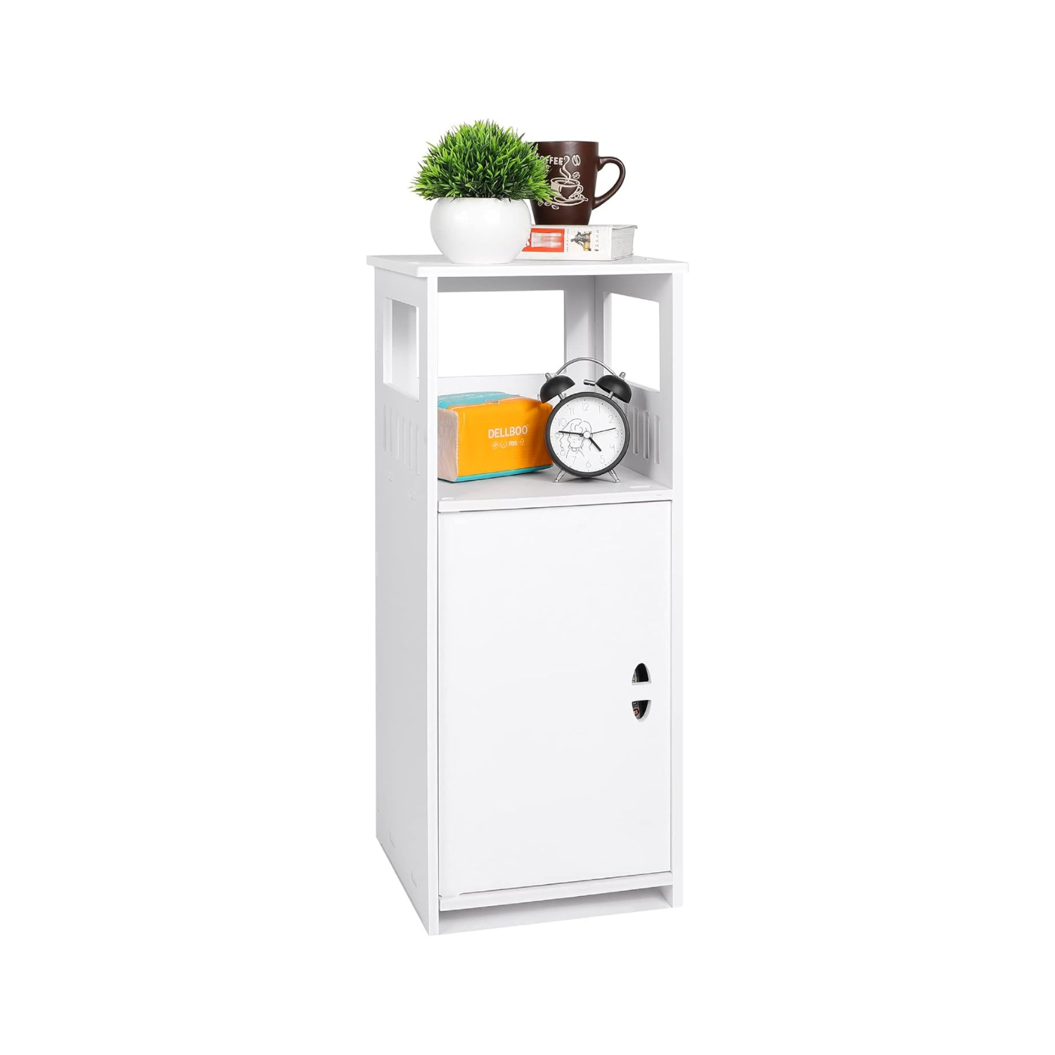 White Narrow Bedside & Bathroom Storage Cabinet with Door