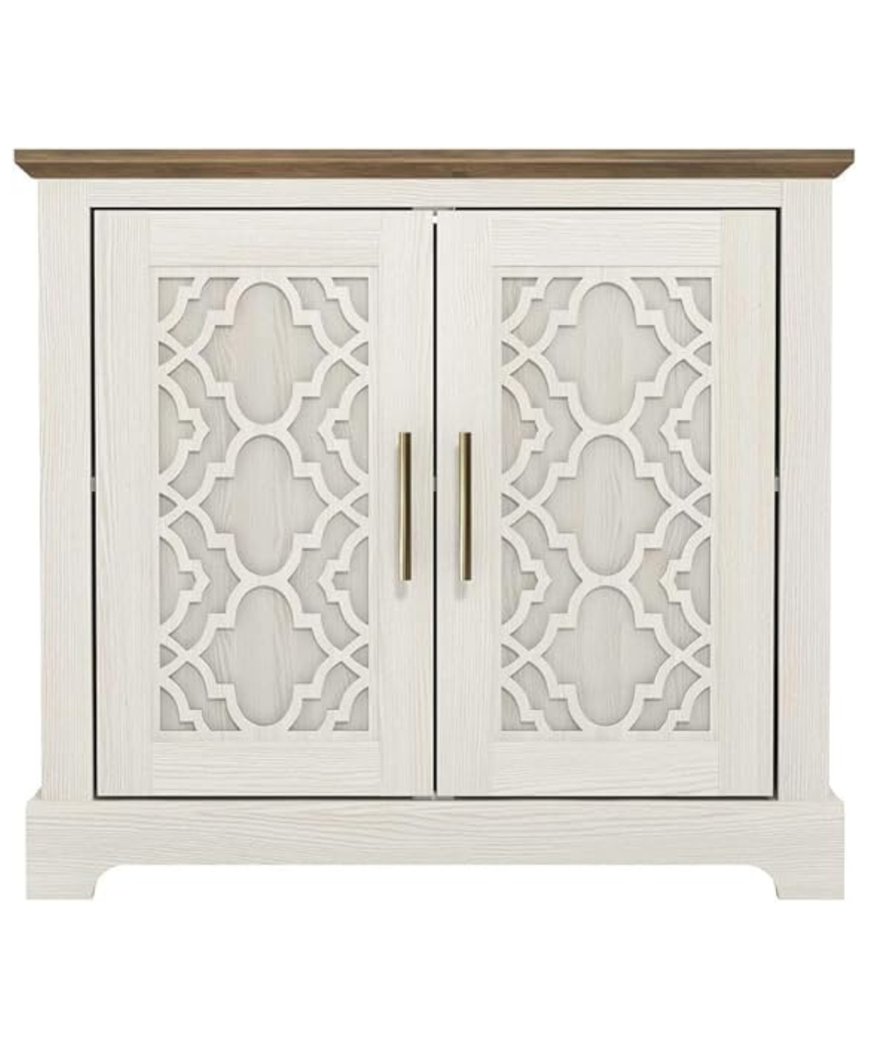 White Carved Wooden Sideboard with 2 Doors & Storage
