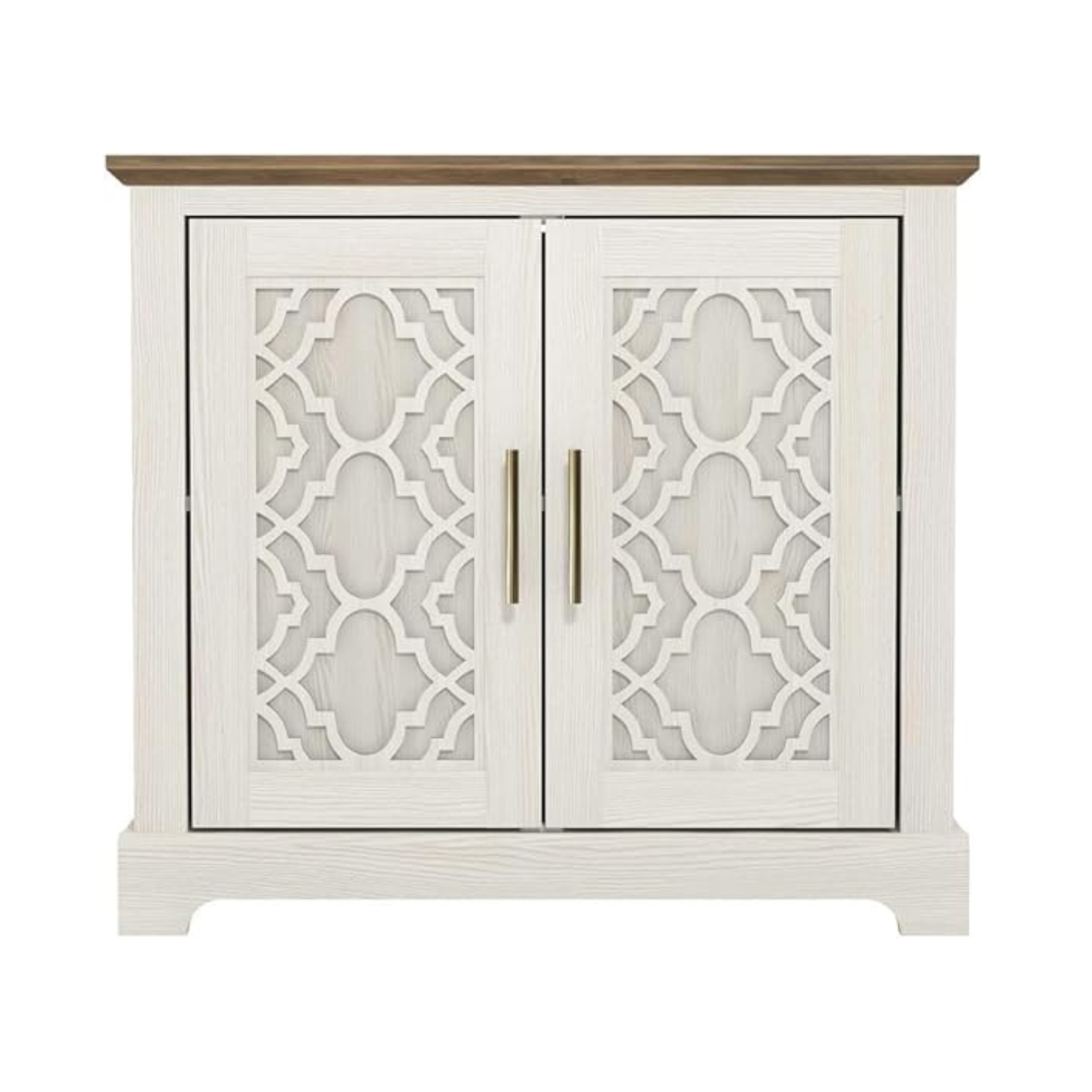 White Carved Wooden Sideboard with 2 Doors & Storage