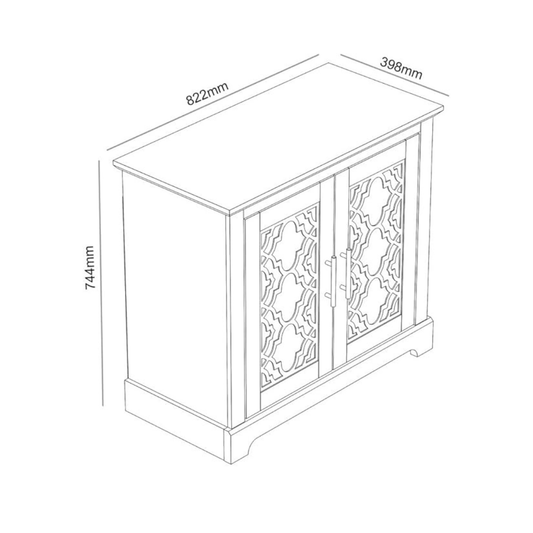 White Carved Wooden Sideboard with 2 Doors & Storage