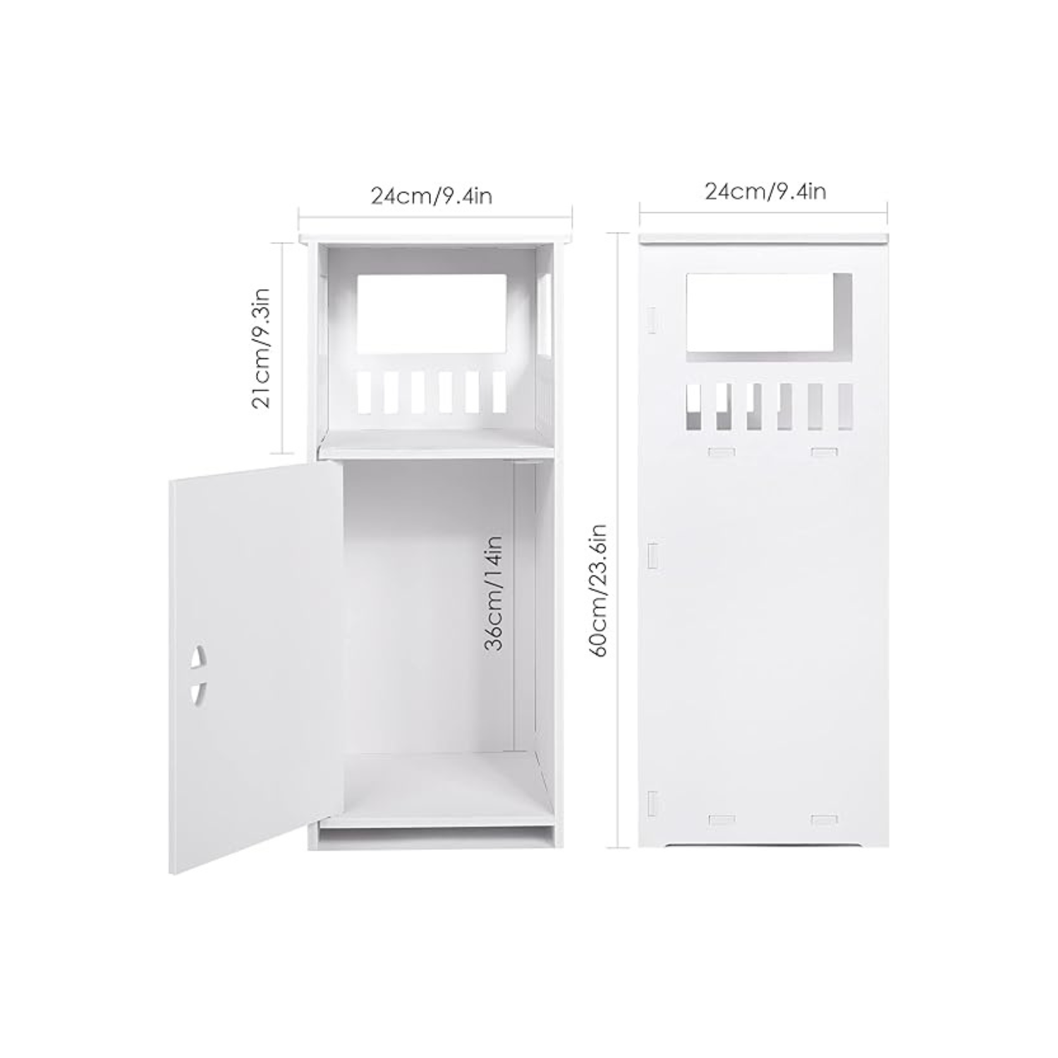White Narrow Bedside & Bathroom Storage Cabinet with Door