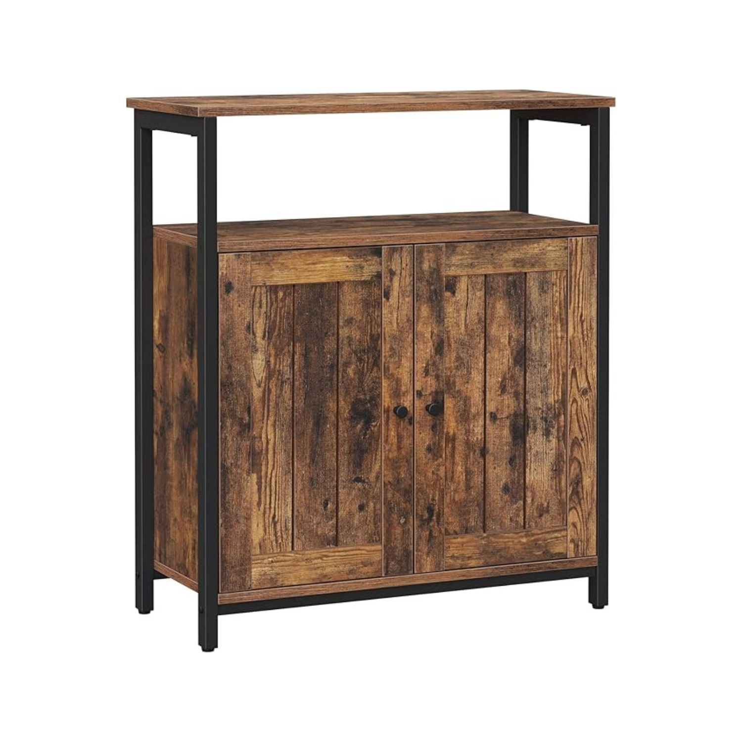 Rustic Industrial Wooden Storage Cabinet with Open Shelf