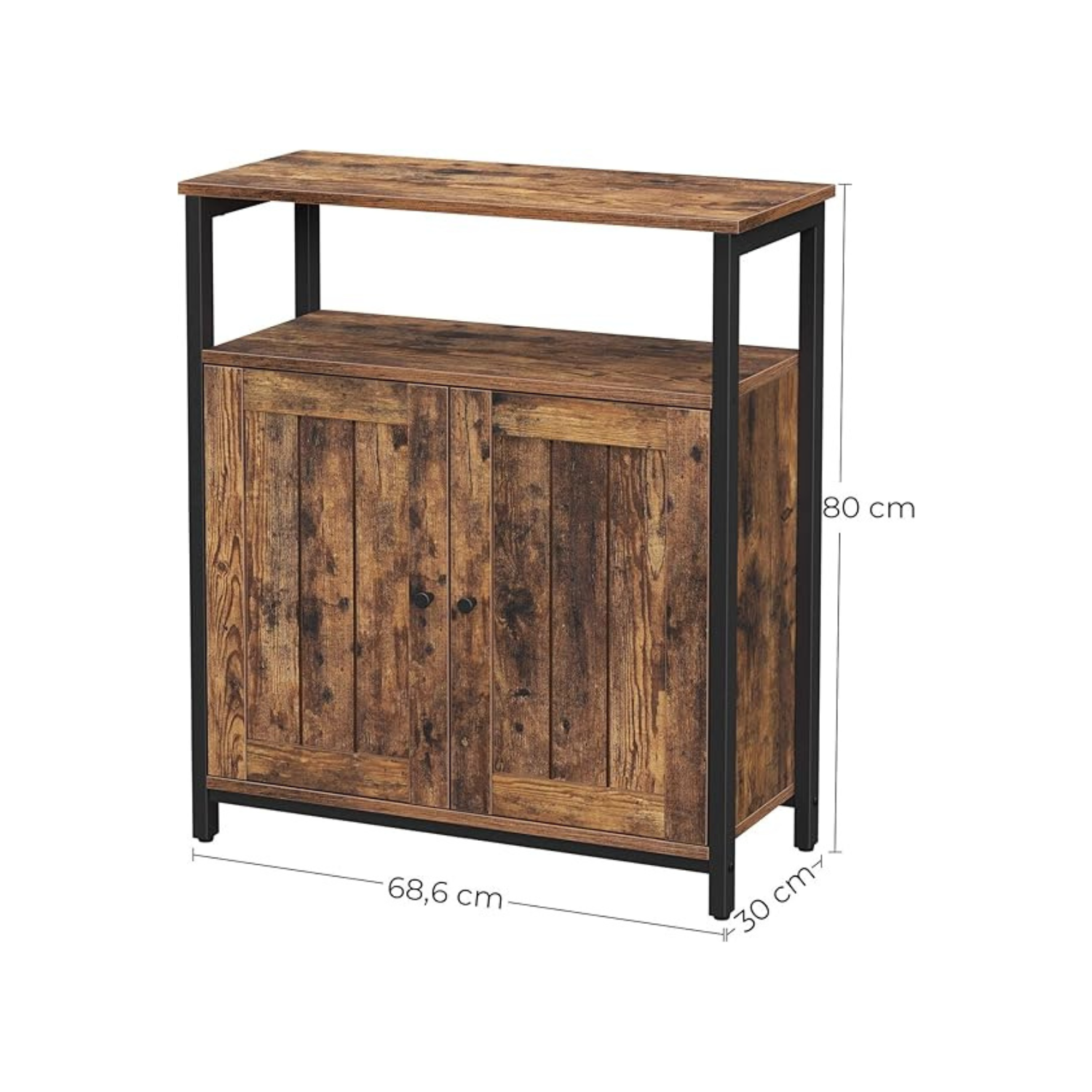 Rustic Industrial Wooden Storage Cabinet with Open Shelf