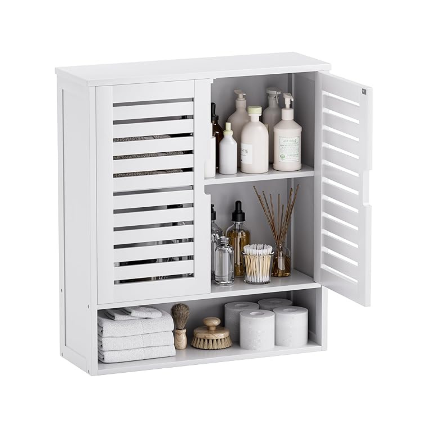 White Wall Mounted Bathroom Storage Cabinet with Sliding Door