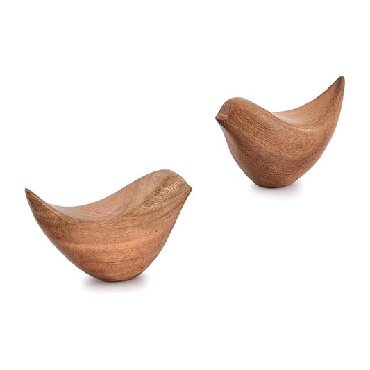 Acacia Wood Bird Statues Set Home Décor Bird Sculpture for Living Room