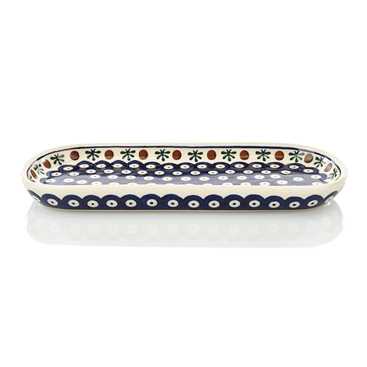 Blue Polka Dot Oval Ceramic Serving Platter
