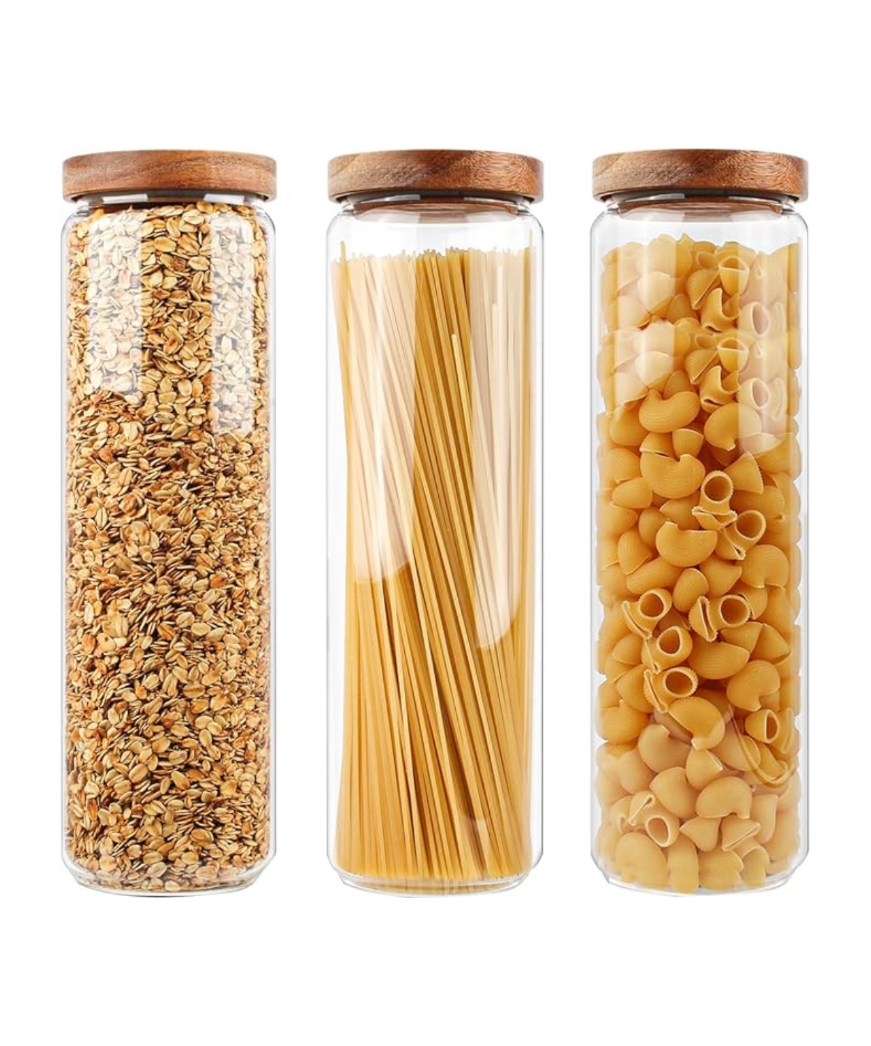 Airtight Glass Storage Jar Set with Wooden Lid – Containers for Pasta, Spaghetti, Oats & Dry Food, 1000 ml