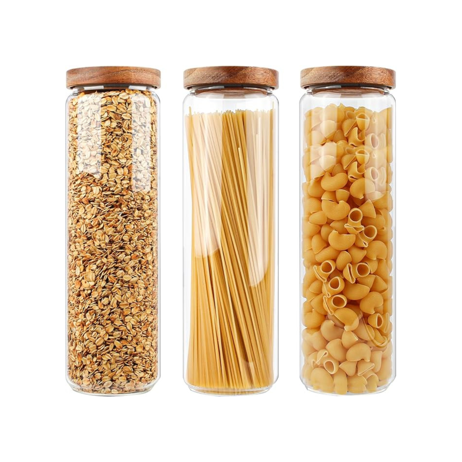 Airtight Glass Storage Jar Set with Wooden Lid – Containers for Pasta, Spaghetti, Oats & Dry Food, 1000 ml