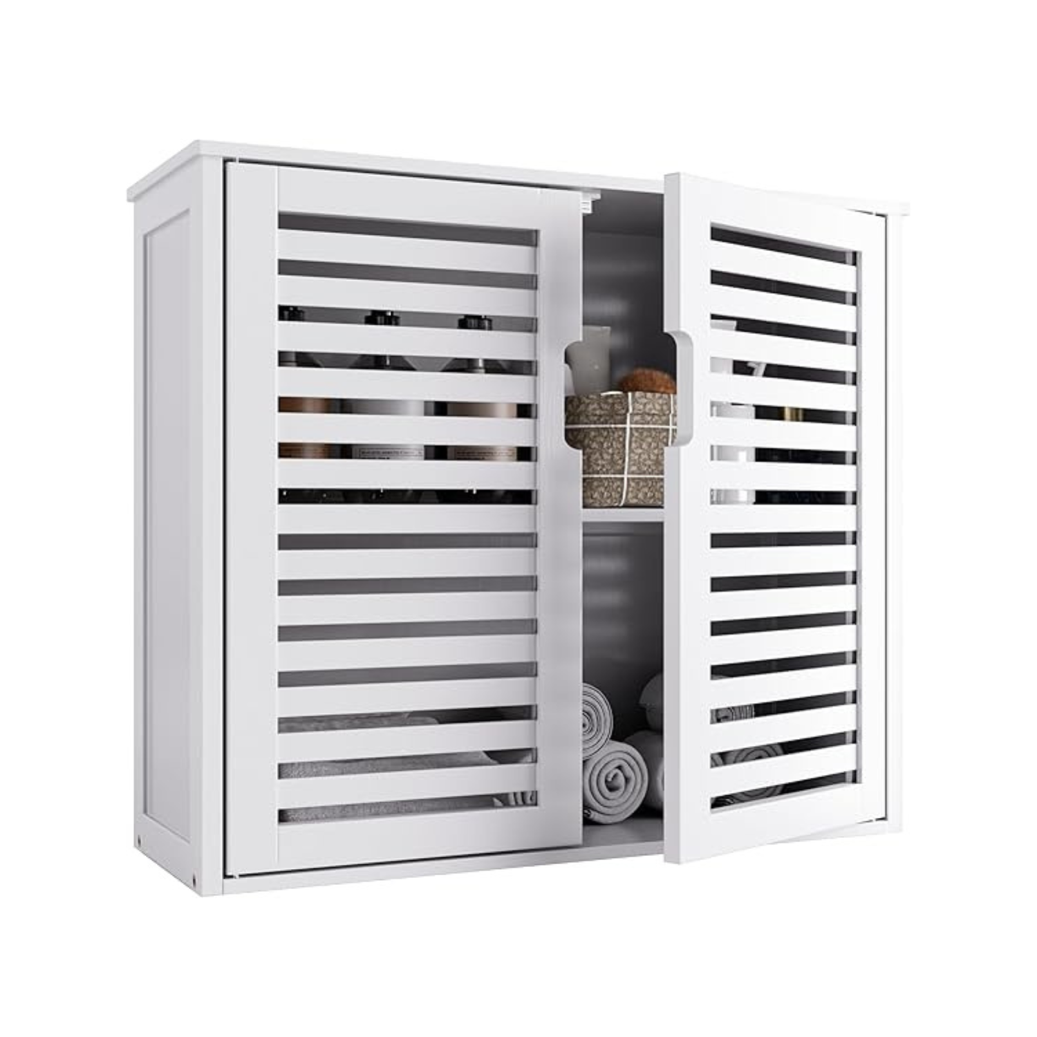 White Wall Mounted Bathroom Storage Cabinet with Dual Sliding Doors