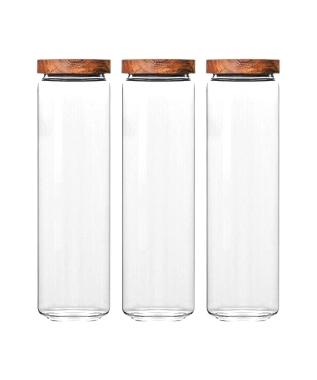Airtight Glass Storage Jar Set with Wooden Lid – Containers for Pasta, Spaghetti, Oats & Dry Food, 1000 ml