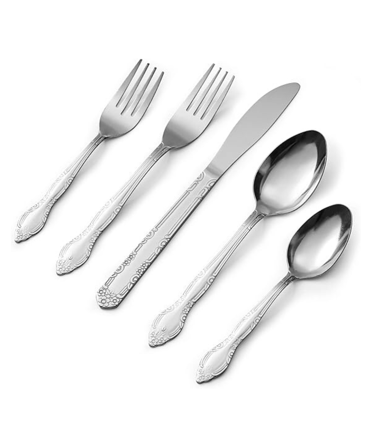 Stainless Steel Cutlery Set with Engraved Handles – 5 Piece Place Setting