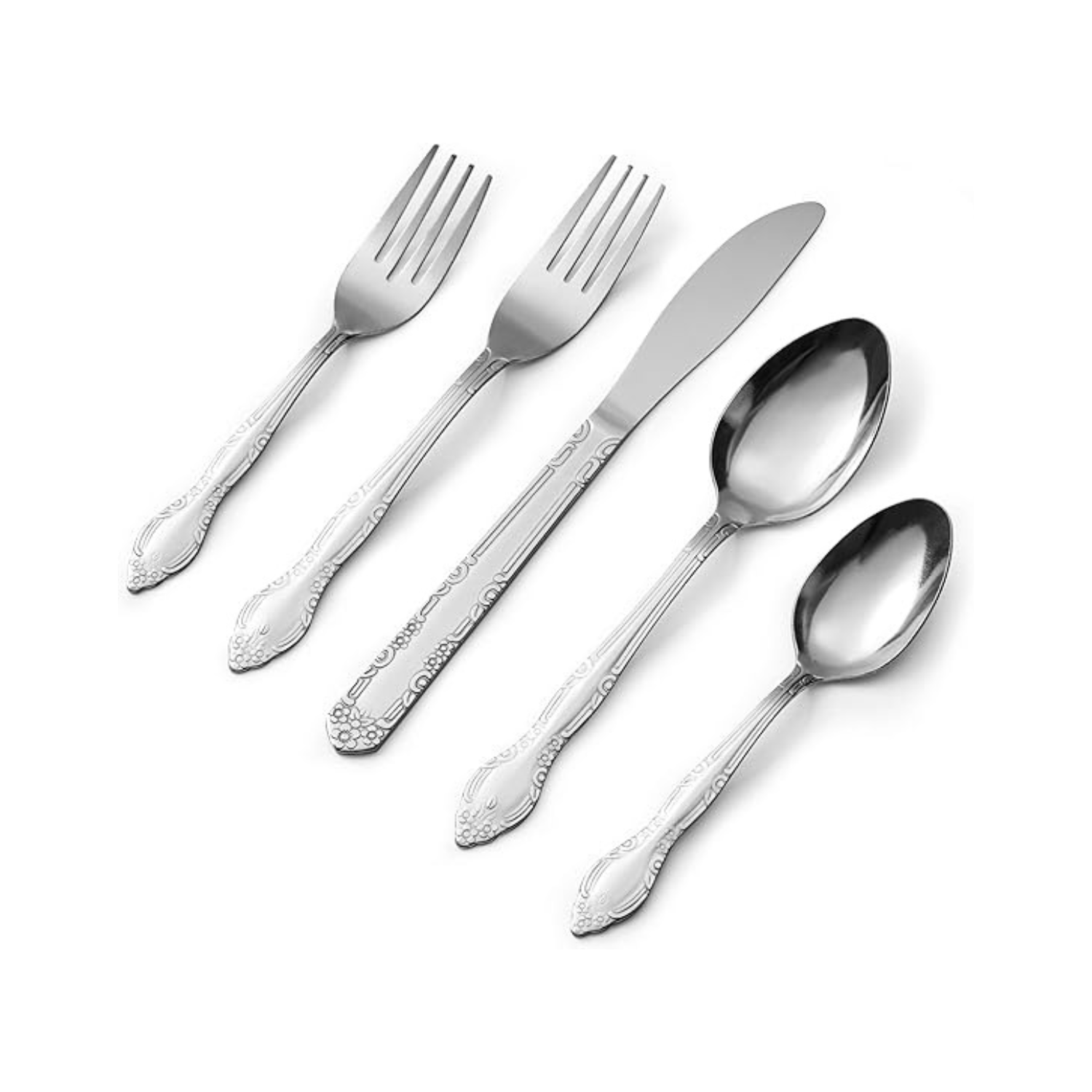 Stainless Steel Cutlery Set with Engraved Handles – 5 Piece Place Setting