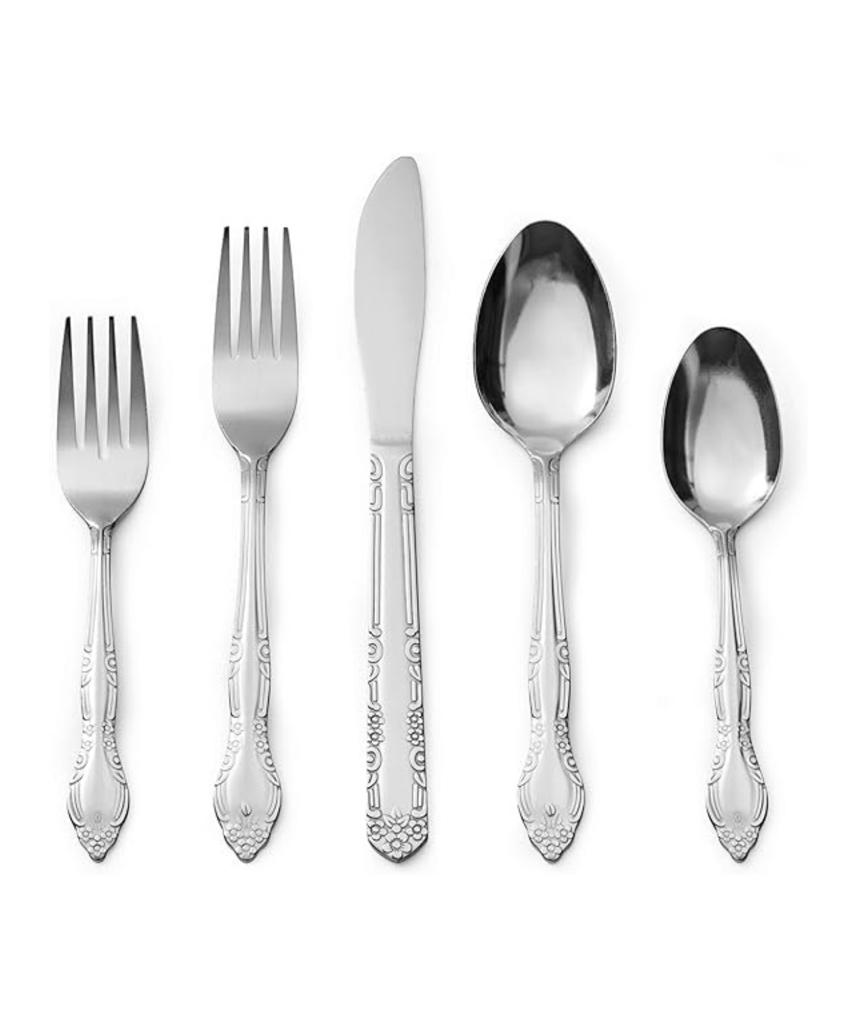 Stainless Steel Cutlery Set with Engraved Handles – 5 Piece Place Setting