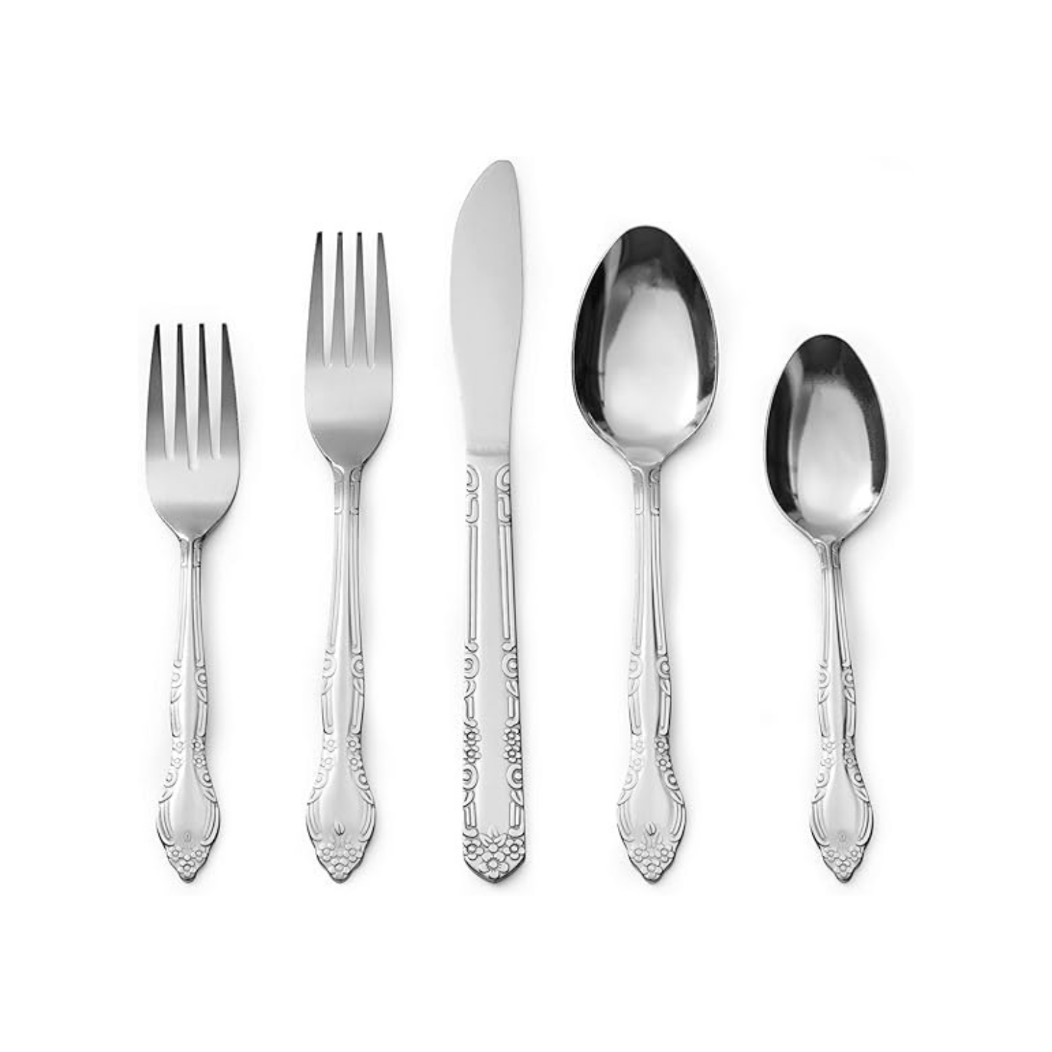 Stainless Steel Cutlery Set with Engraved Handles – 5 Piece Place Setting
