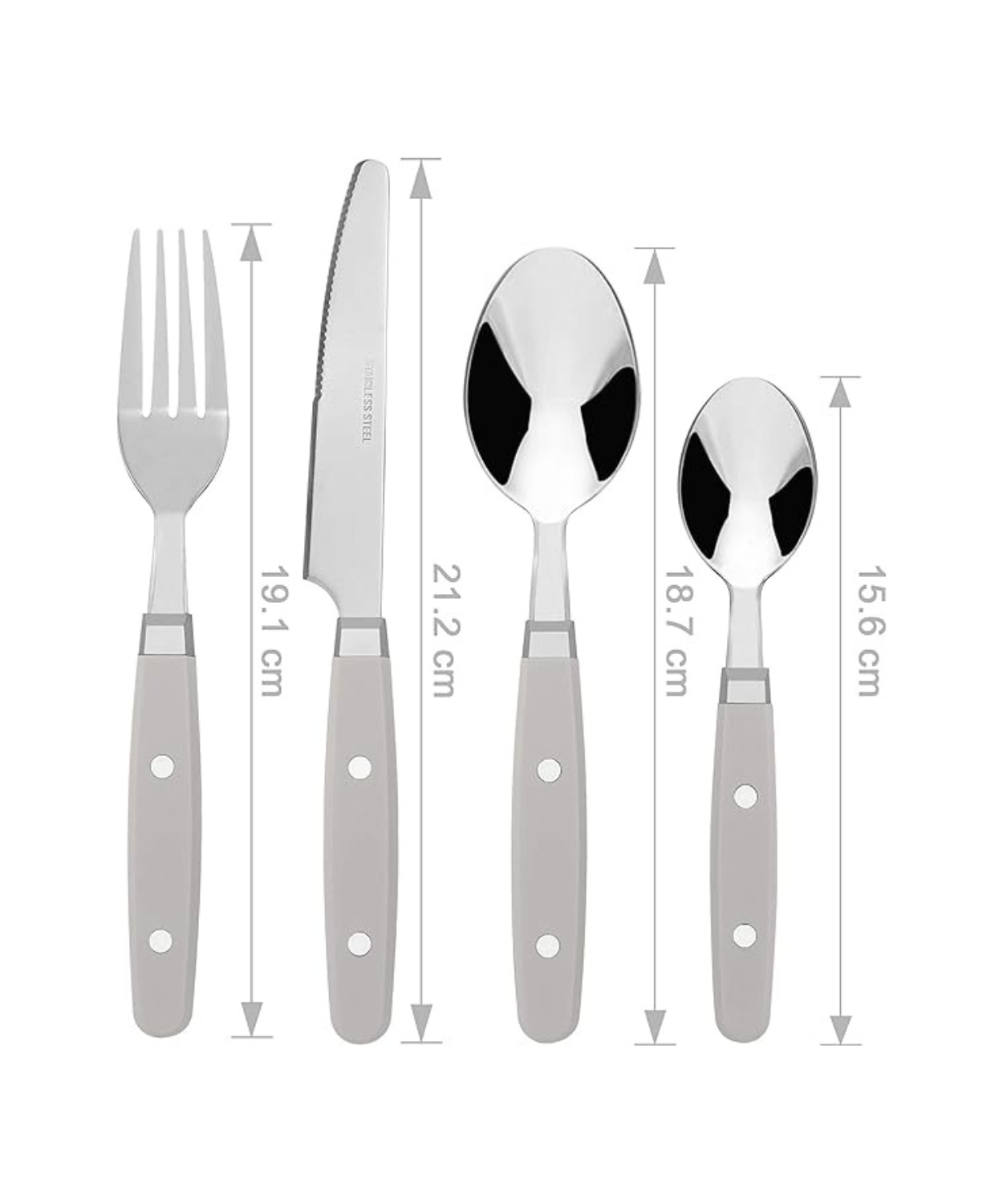 Stainless Steel Cutlery Set with Grey Handles – 4 Piece Flatware Set