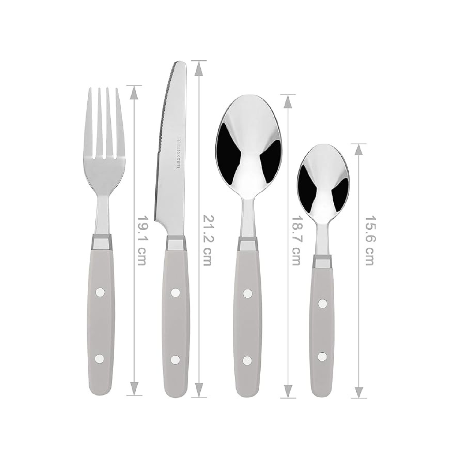 Stainless Steel Cutlery Set with Grey Handles – 4 Piece Flatware Set