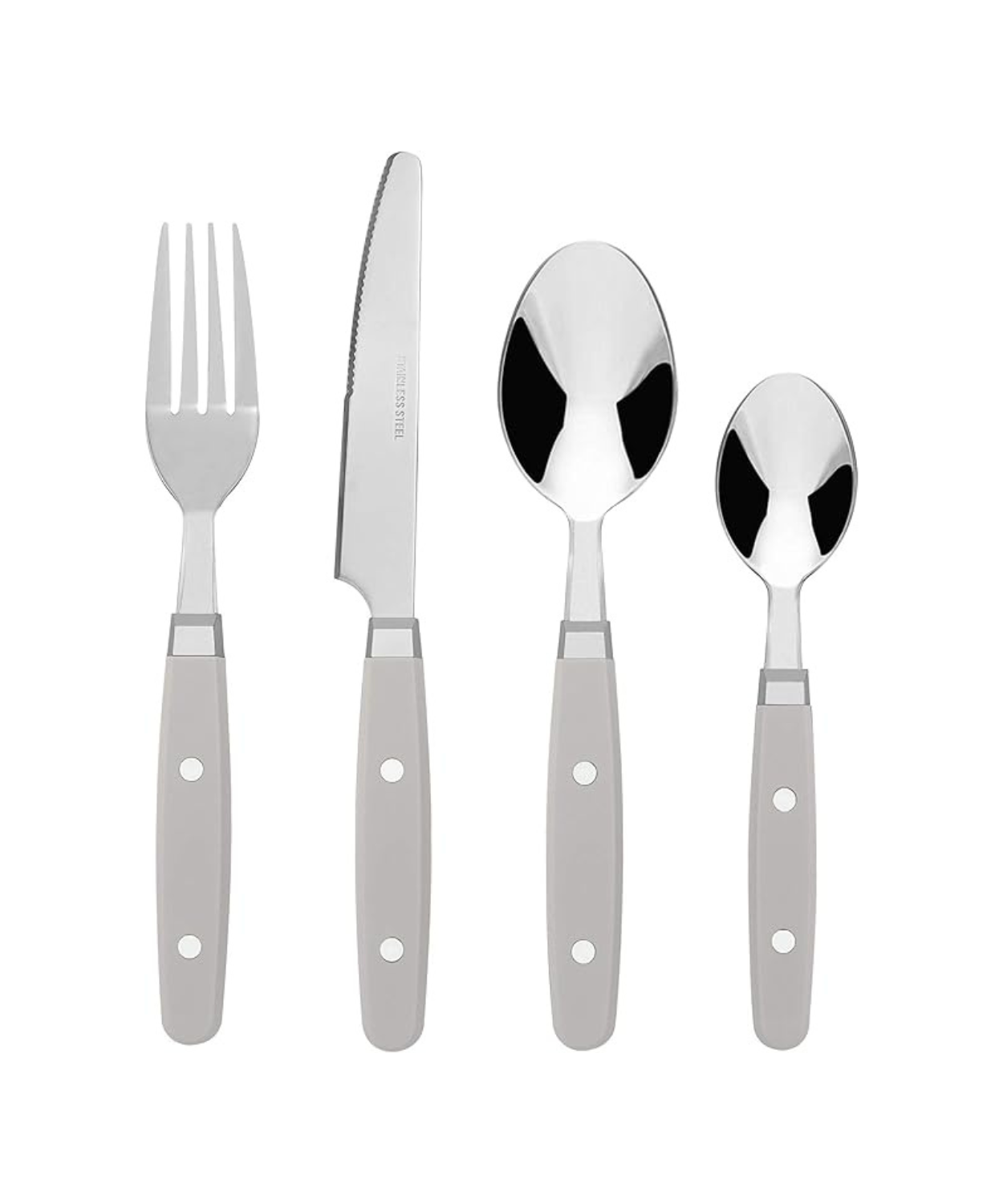 Stainless Steel Cutlery Set with Grey Handles – 4 Piece Flatware Set
