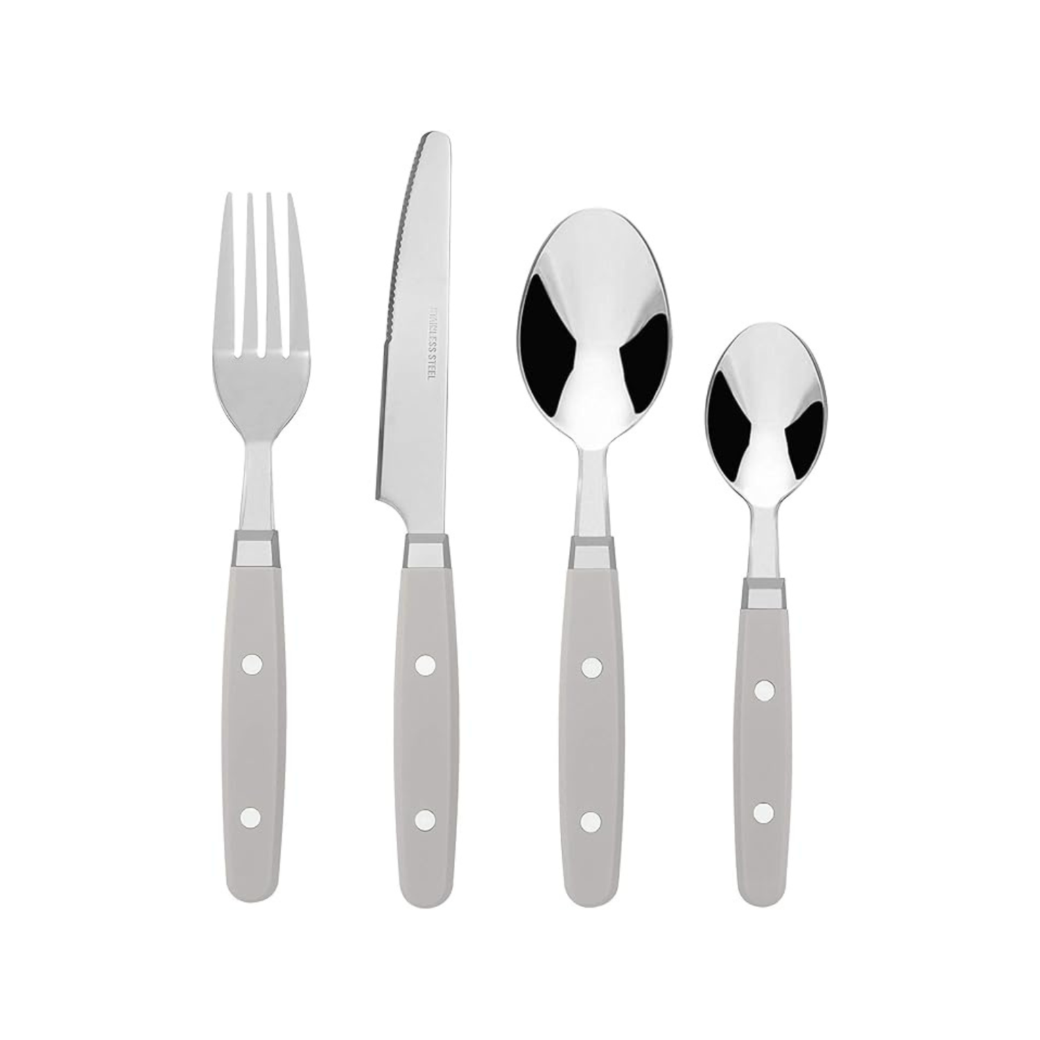 Stainless Steel Cutlery Set with Grey Handles – 4 Piece Flatware Set