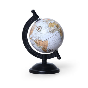 Classic White World Globe with Black Stand – Educational Desk Décor