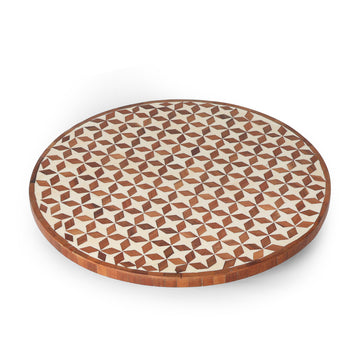 Geometric Star Inlay Round Wooden Serving