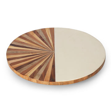 Half Sunburst Wood & Ivory Finish Round Platter