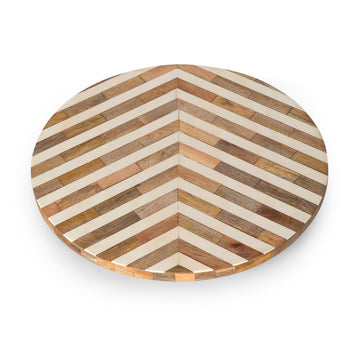 Chevron Stripe Wood & Ivory Inlay Round Platter