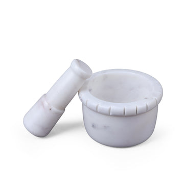 Ribbed Marble Mortar & Pestle | Heavy Duty Grinder