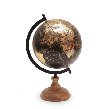 Black Gold Desk Globe | Wooden Base Luxury Table Décor