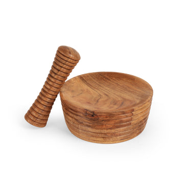 Wooden Mortar & Pestle Set – Ribbed Grip Masala Crusher