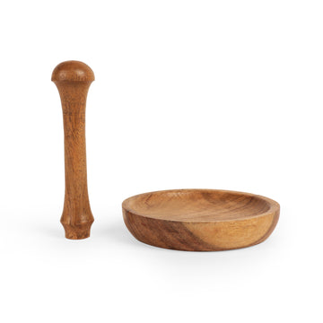 Wooden Mortar & Pestle – Compact Spice Crusher Bowl