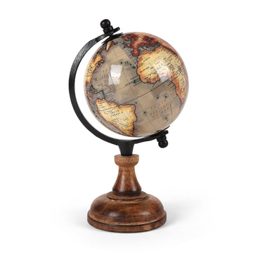 Antique World Desk Globe | Wooden Base Classic Study Décor