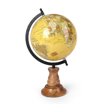 Bright Yellow Desk Globe | Wooden Stand Office & Study Décor