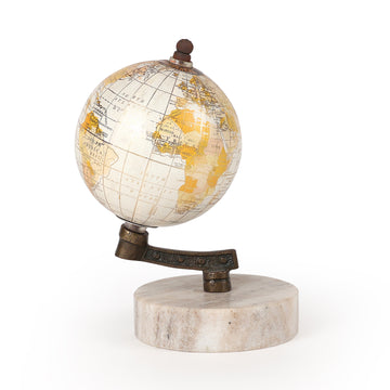 Cream & Gold World Globe with Marble Base – Elegant Table Décor