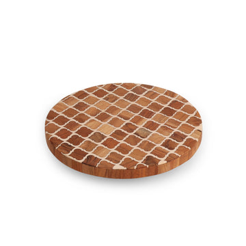Lattice Inlay Round Wooden Serving Platter