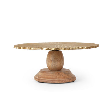 Gold Finish Metal Cake Stand with Wooden Base