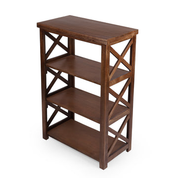 Solid Wood Shelf Unit with Cross Frame – Open Storage Rack