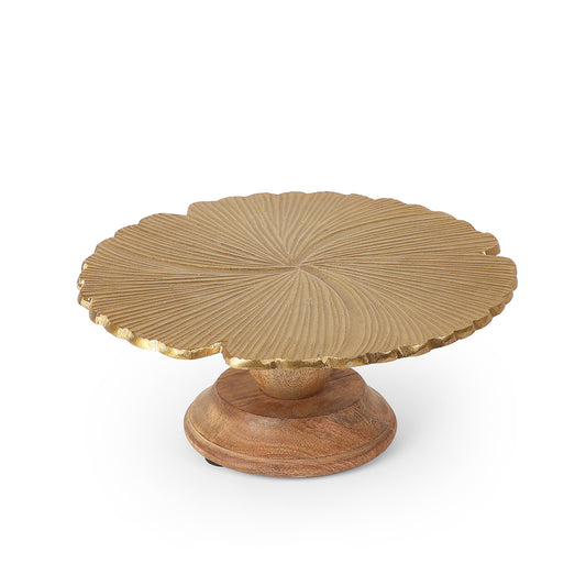 Gold Finish Metal Cake Stand with Wooden Base