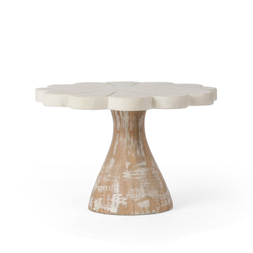 White Marble Flower-Shaped Cake Stand with Wooden Base
