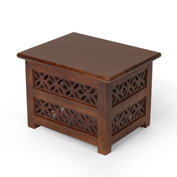 Carved Wooden Side Table with Jaali Panels