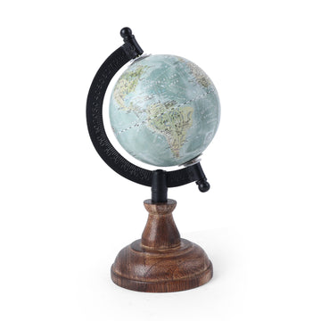 Ocean Blue Desk Globe | Wooden Stand Study Table Décor