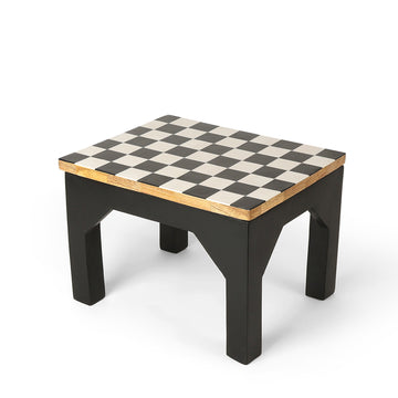 Checkerboard Top Accent Stool with Black Base