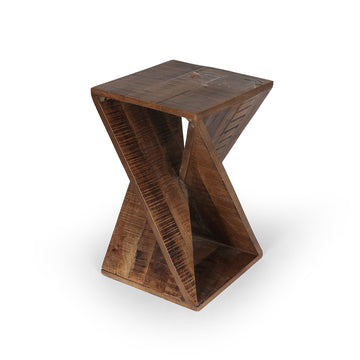 Solid Wood Geometric Side Stool – Modern Design