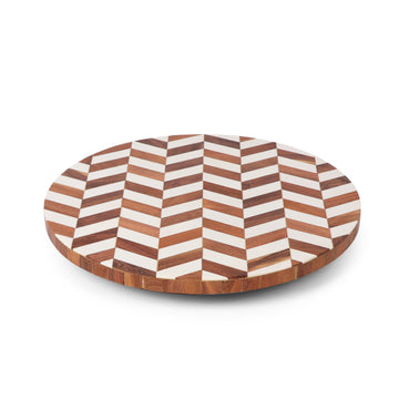 Chevron Stripe Round Wooden Serving Platter