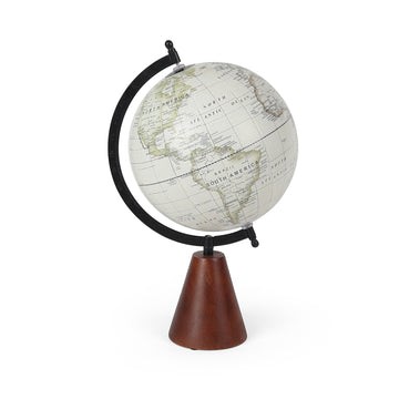 Light Grey World Globe with Wooden Base – Minimal Desk Accent