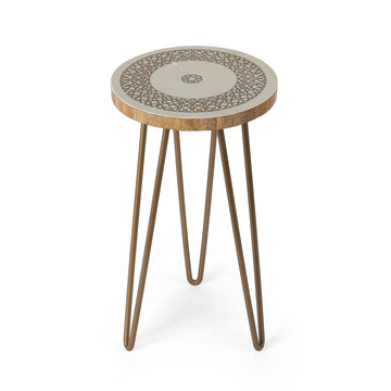 Geometric Inlay Round Accent Table