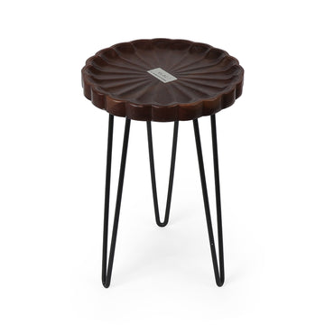 Scalloped Wooden Plant Stand with Black Metal Legs