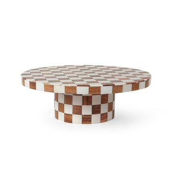 Checker Pattern Cake Stand with Wooden Base